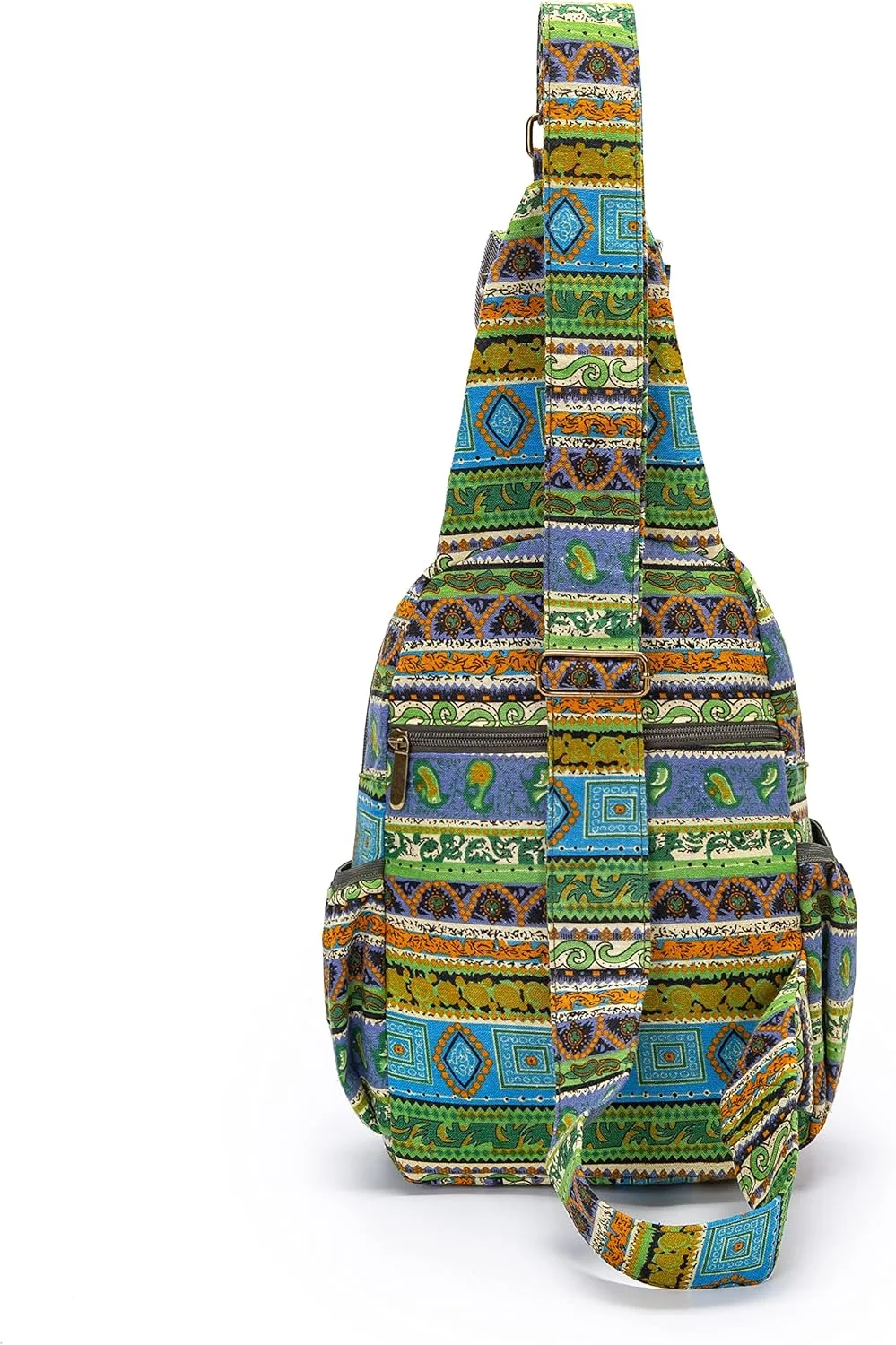 Women sling bag Elephant canvas large boho backpacks bohemian Crossbody Bag (green yellow)