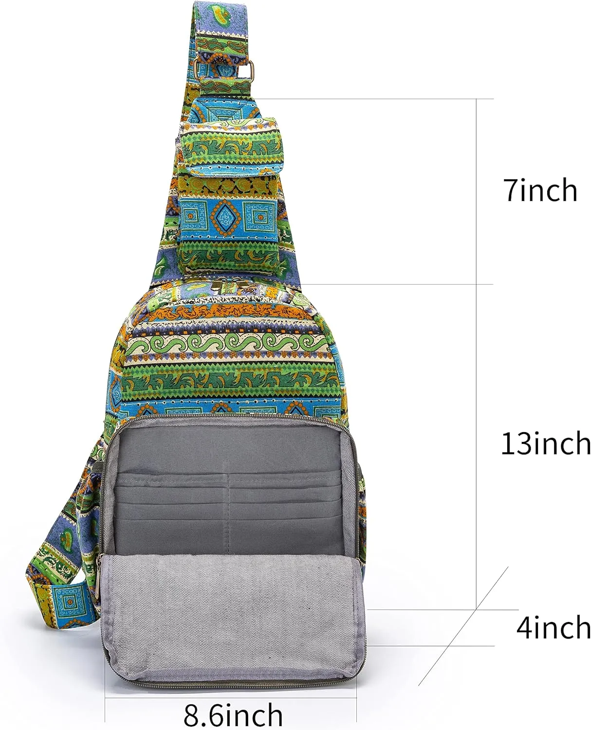 Women sling bag Elephant canvas large boho backpacks bohemian Crossbody Bag (green yellow)