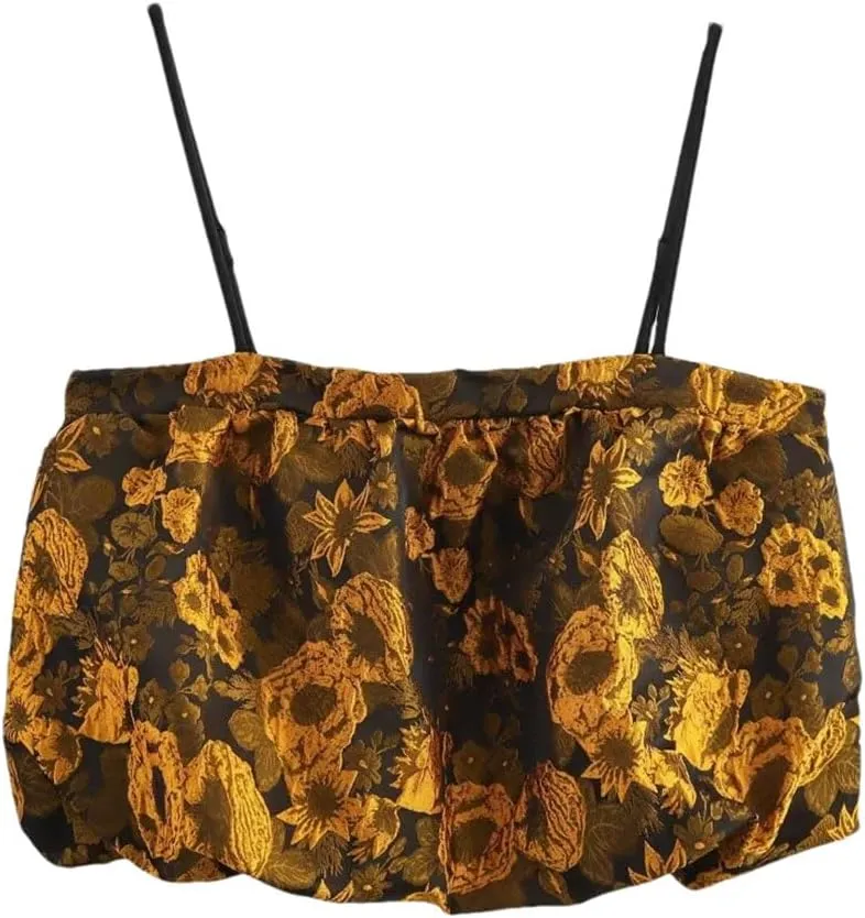 Women Spaghetti Strap Crop Floral Embroidery Backless Sexy Camisole French Tops