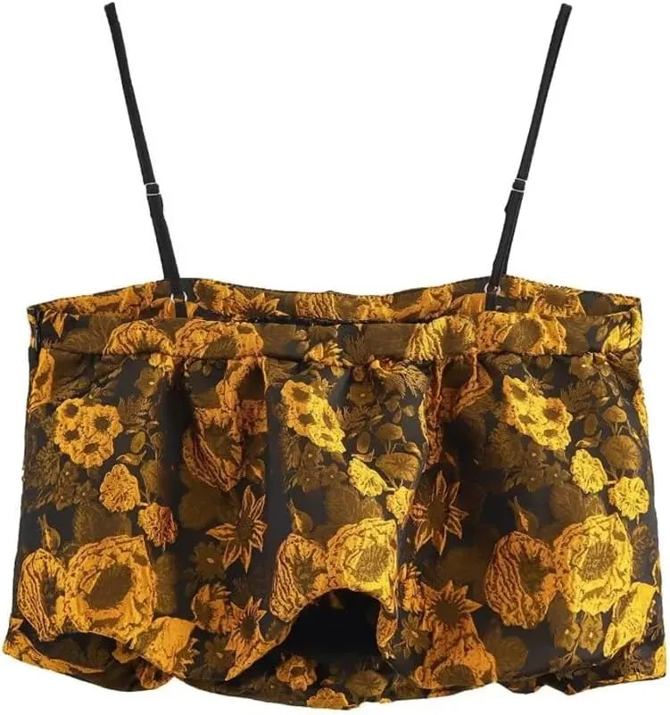 Women Spaghetti Strap Crop Floral Embroidery Backless Sexy Camisole French Tops