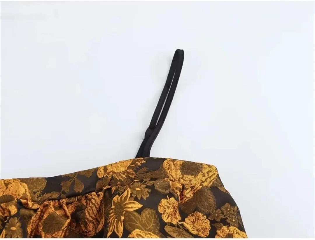 Women Spaghetti Strap Crop Floral Embroidery Backless Sexy Camisole French Tops
