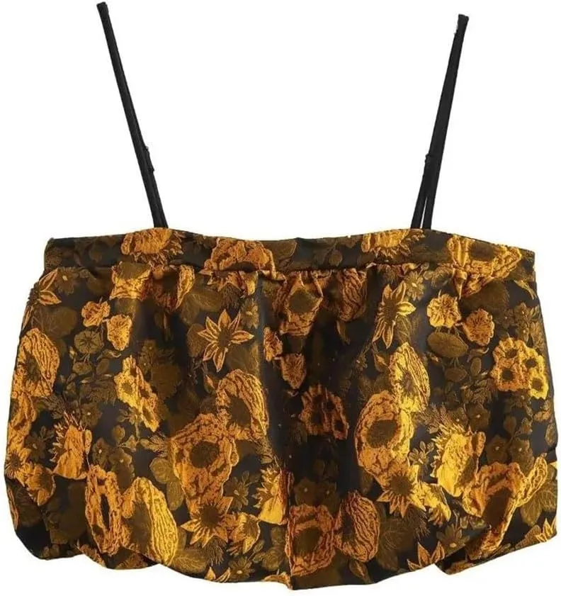 Women Spaghetti Strap Crop Floral Embroidery Backless Sexy Camisole French Tops