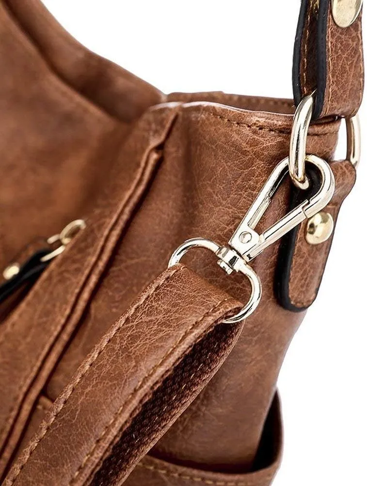 Women Tote Bag Handbags PU Leather Fashion Hobo Shoulder Bags with Adjustable Shoulder Strap (Brown)