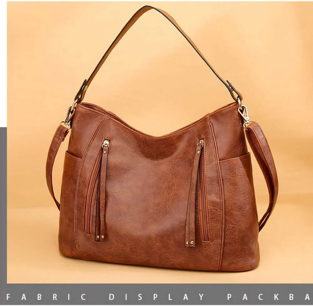 Women Tote Bag Handbags PU Leather Fashion Hobo Shoulder Bags with Adjustable Shoulder Strap (Brown)