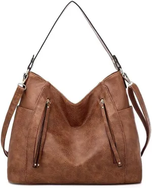 Women Tote Bag Handbags PU Leather Fashion Hobo Shoulder Bags with Adjustable Shoulder Strap (Brown)
