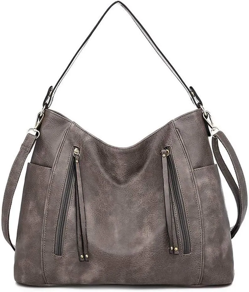Women Tote Bag Handbags PU Leather Fashion Hobo Shoulder Bags with Adjustable Shoulder Strap (Grey)