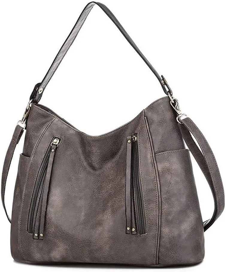 Women Tote Bag Handbags PU Leather Fashion Hobo Shoulder Bags with Adjustable Shoulder Strap (Grey)