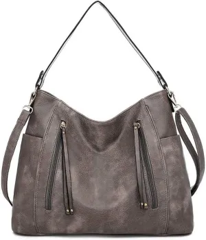 Women Tote Bag Handbags PU Leather Fashion Hobo Shoulder Bags with Adjustable Shoulder Strap (Grey)