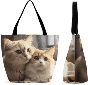 Women Tote Bags with Handles Lovers Cat Shoulder Bag with Zipper Handbags Shopping Bags Travel Bag Beach Bag Reusable Grocery Bag for Swim Holiday Gift