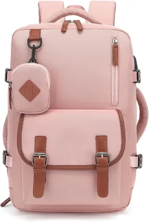 Women Travel Carry on Anti-Theft Pocket Laptop Backpack Casual Daypack ookbag with USB Charger Port Computer Bag (pink)