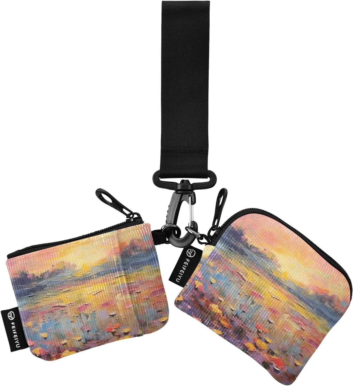Women Wristlet Coin Purse Keychain Card Wallet Change Pouch Abstract Sunset Portable Mini Bags Dual Pouch