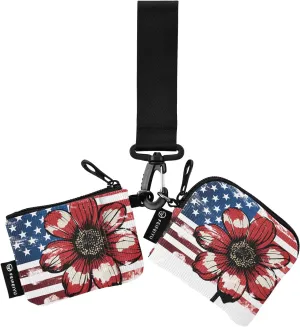 Women Wristlet Coin Purse Keychain Card Wallet Change Pouch American Flower Portable Mini Bags Dual Pouch
