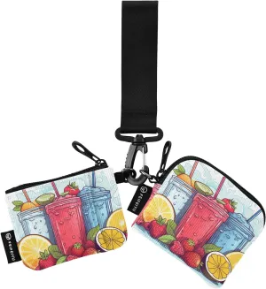 Women Wristlet Coin Purse Keychain Card Wallet Change Pouch Beverages Drinks Portable Mini Bags Dual Pouch