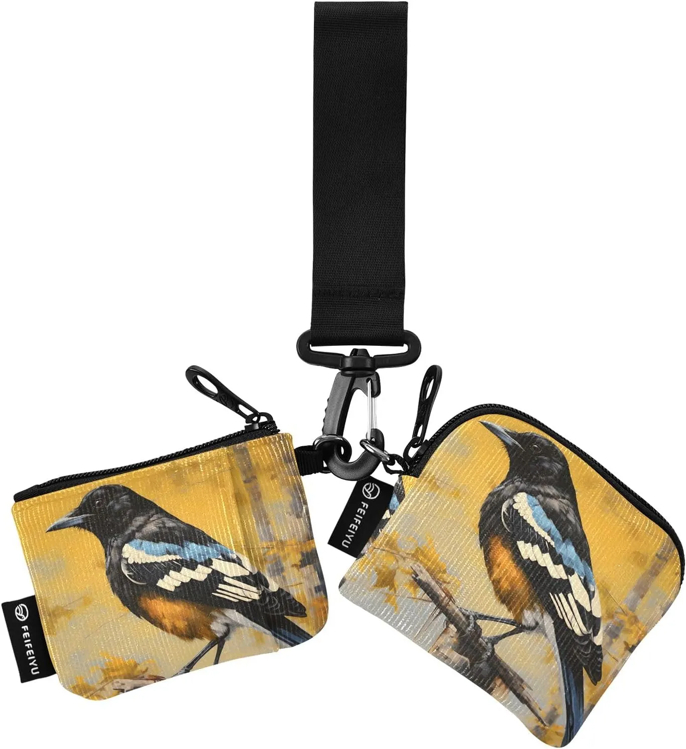 Women Wristlet Coin Purse Keychain Card Wallet Change Pouch Bird Portable Mini Bags Dual Pouch