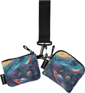 Women Wristlet Coin Purse Keychain Card Wallet Change Pouch Cosmos Space Portable Mini Bags Dual Pouch