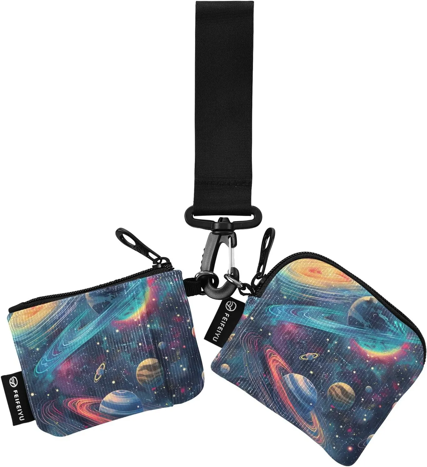 Women Wristlet Coin Purse Keychain Card Wallet Change Pouch Cosmos Space Portable Mini Bags Dual Pouch