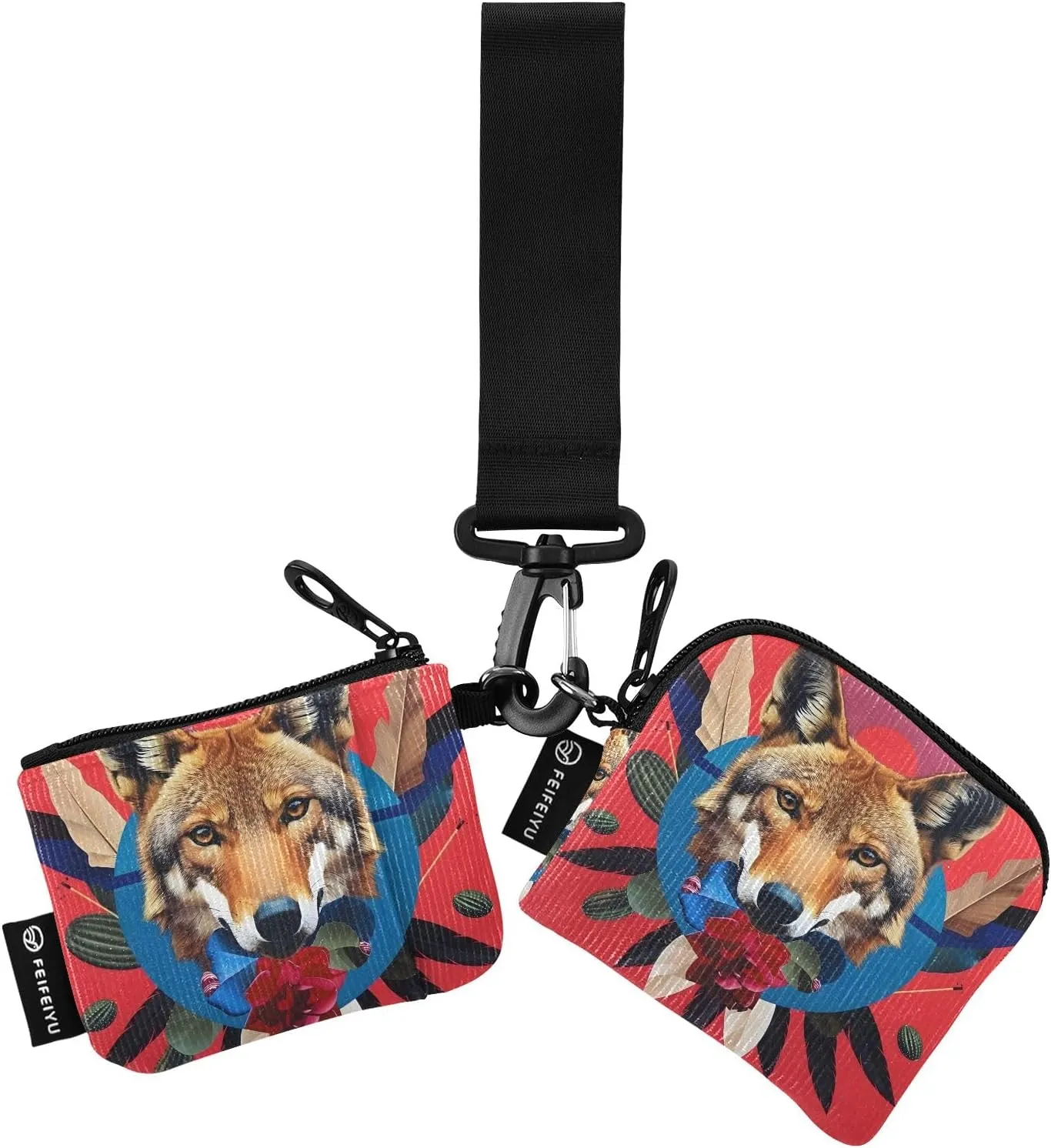 Women Wristlet Coin Purse Keychain Card Wallet Change Pouch Coyotes Portable Mini Bags Dual Pouch