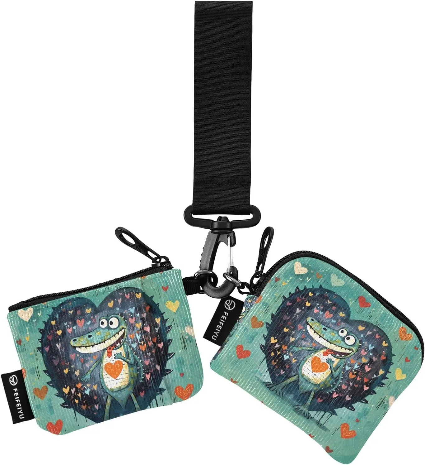 Women Wristlet Coin Purse Keychain Card Wallet Change Pouch Cute Crocodile Portable Mini Bags Dual Pouch