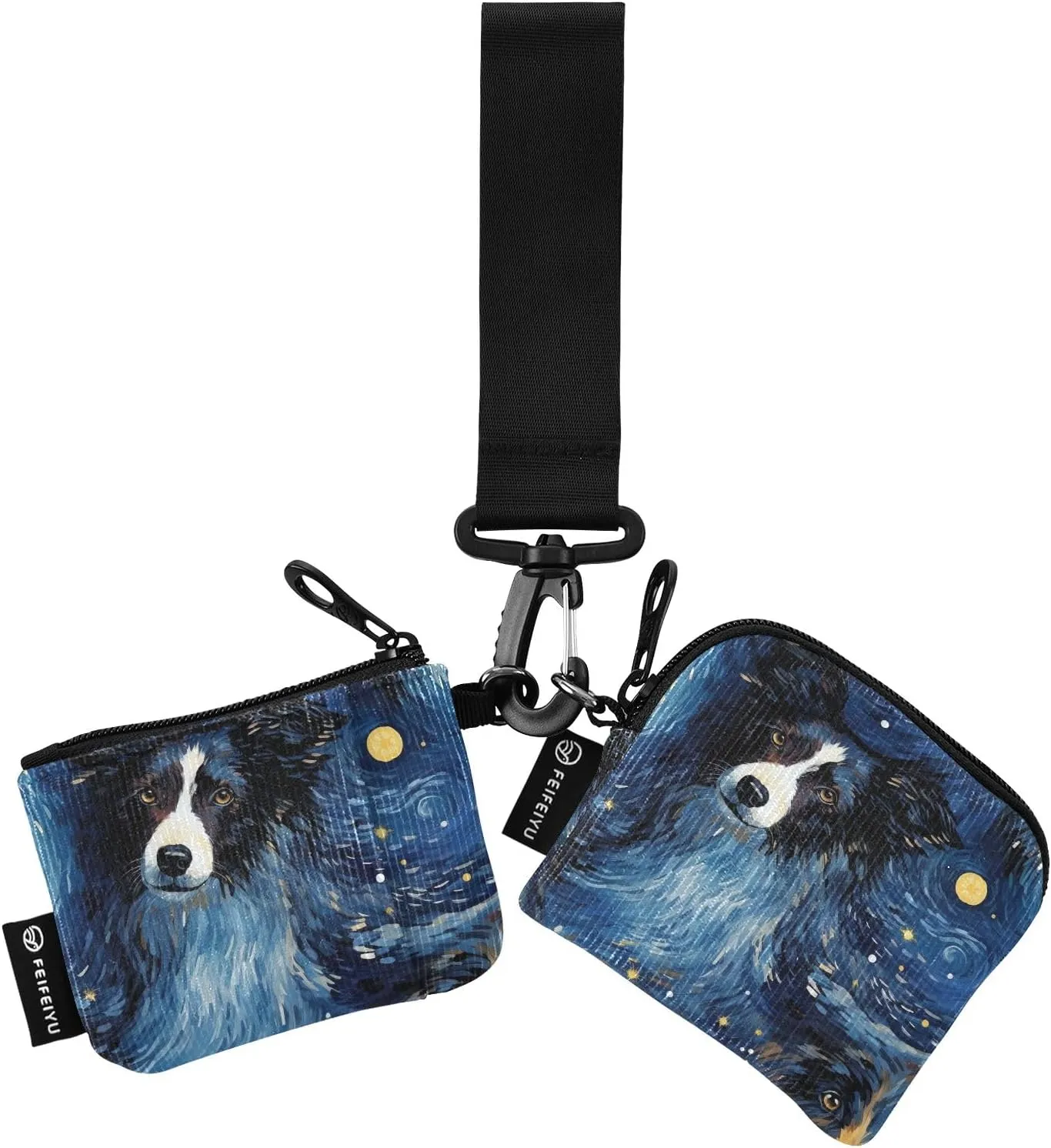 Women Wristlet Coin Purse Keychain Card Wallet Change Pouch Dog Galaxy Portable Mini Bags Dual Pouch