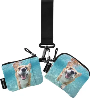 Women Wristlet Coin Purse Keychain Card Wallet Change Pouch Dog Swims Portable Mini Bags Dual Pouch