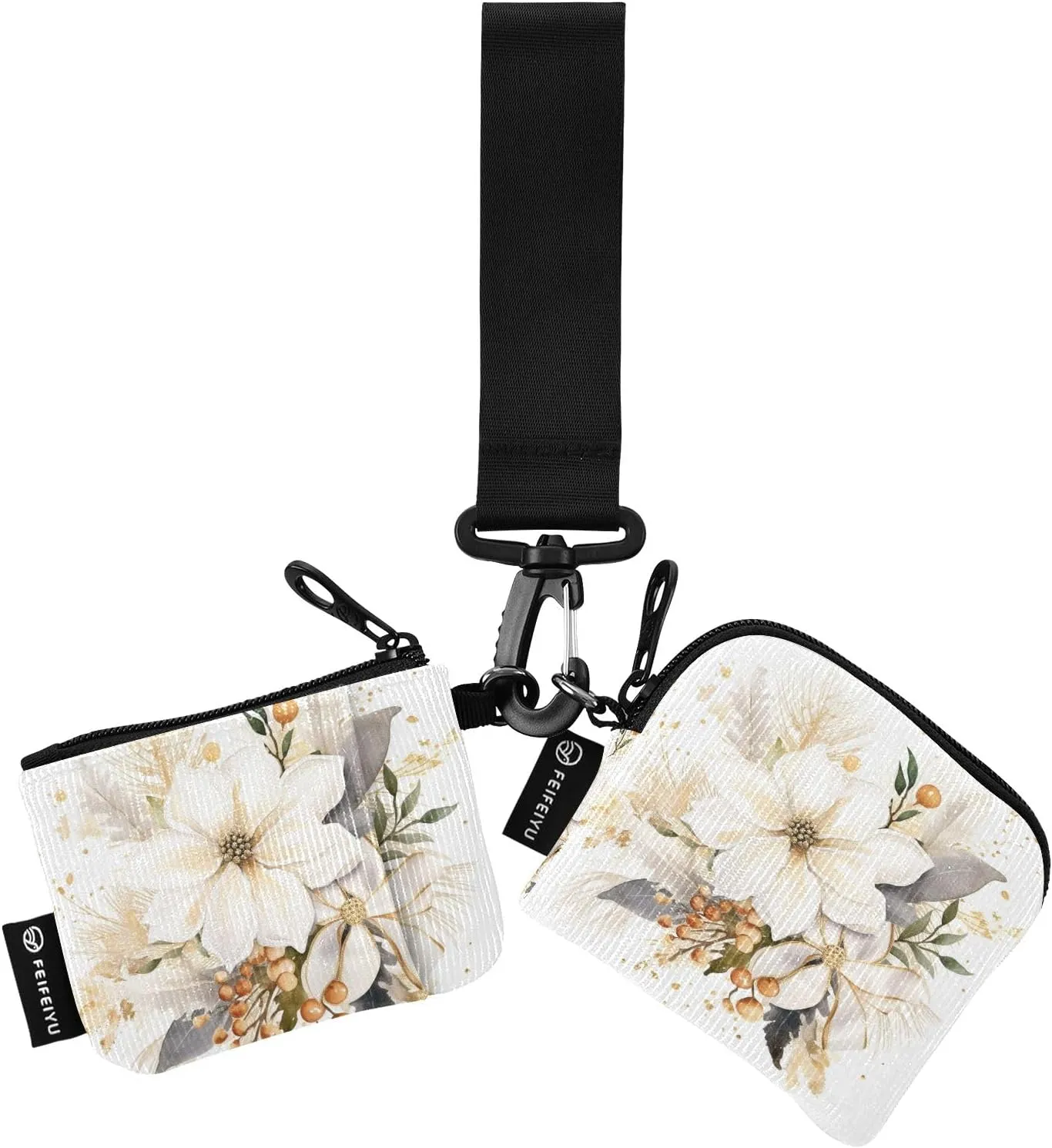 Women Wristlet Coin Purse Keychain Card Wallet Change Pouch Flower Bouquet Portable Mini Bags Dual Pouch