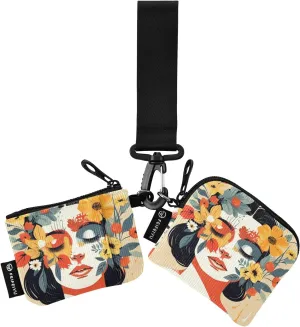 Women Wristlet Coin Purse Keychain Card Wallet Change Pouch Flower Face Portable Mini Bags Dual Pouch
