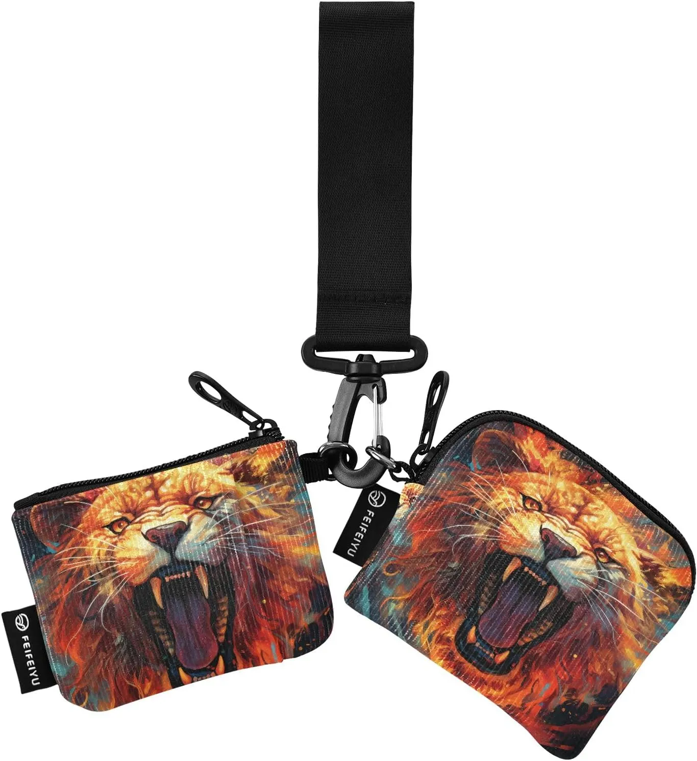 Women Wristlet Coin Purse Keychain Card Wallet Change Pouch Leopard Fire Portable Mini Bags Dual Pouch