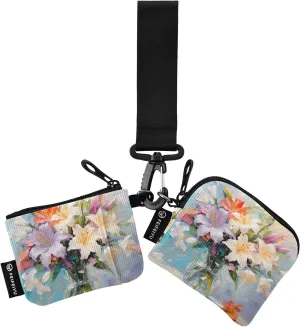 Women Wristlet Coin Purse Keychain Card Wallet Change Pouch Lily Bouquet Portable Mini Bags Dual Pouch