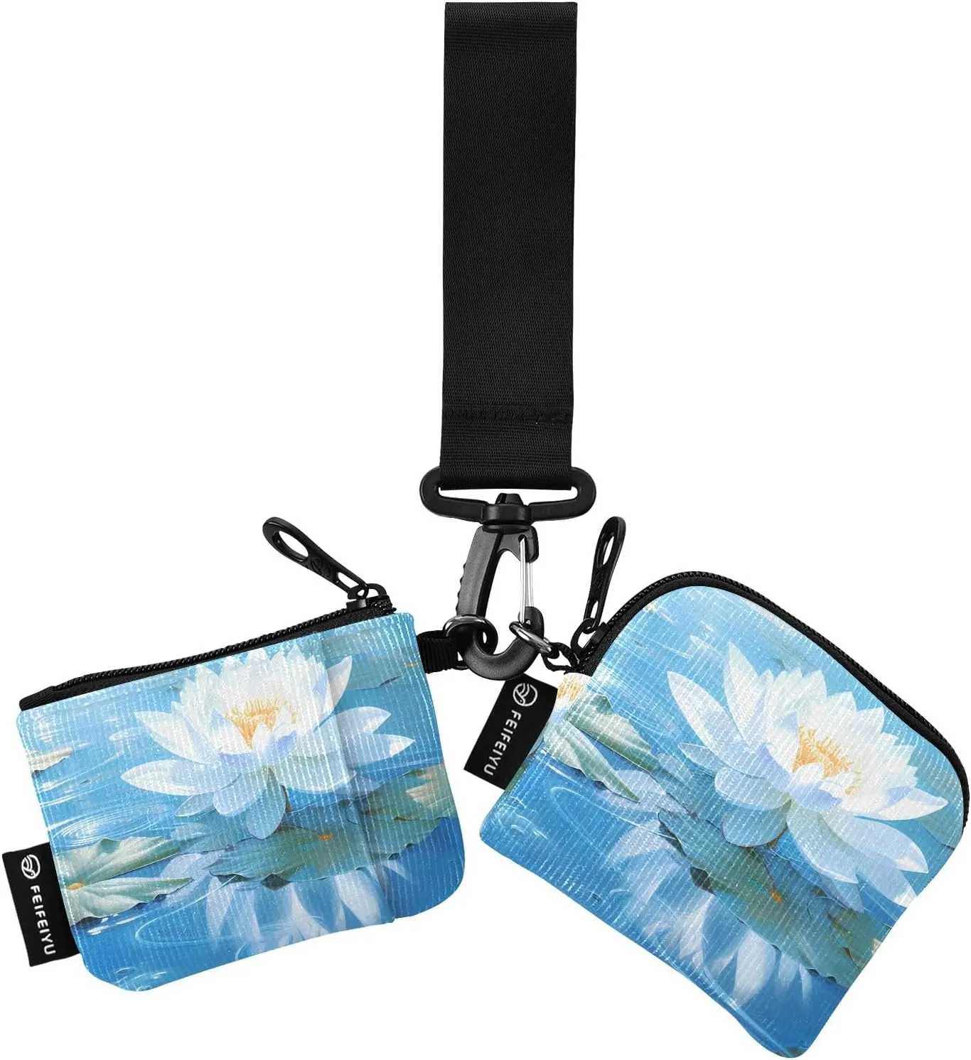 Women Wristlet Coin Purse Keychain Card Wallet Change Pouch Lotus Portable Mini Bags Dual Pouch