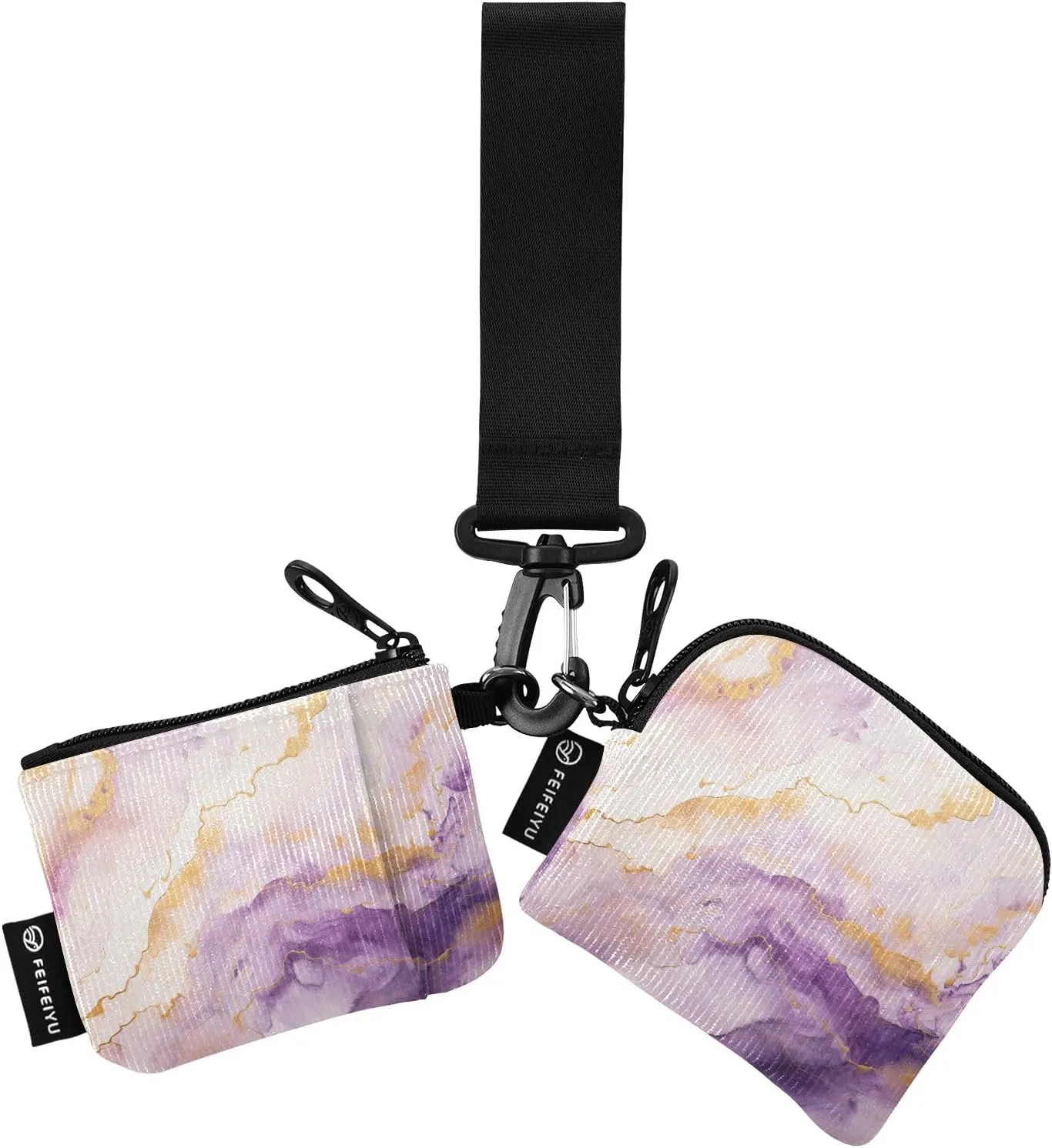 Women Wristlet Coin Purse Keychain Card Wallet Change Pouch Marble Purple Portable Mini Bags Dual Pouch