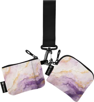 Women Wristlet Coin Purse Keychain Card Wallet Change Pouch Marble Purple Portable Mini Bags Dual Pouch
