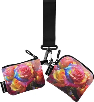 Women Wristlet Coin Purse Keychain Card Wallet Change Pouch Muoticolor Rose Portable Mini Bags Dual Pouch