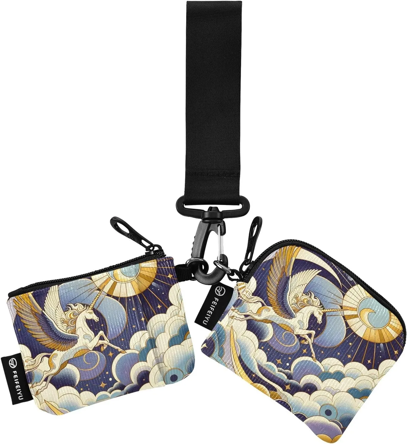 Women Wristlet Coin Purse Keychain Card Wallet Change Pouch Pegasus Portable Mini Bags Dual Pouch