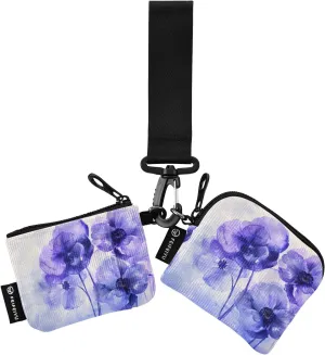Women Wristlet Coin Purse Keychain Card Wallet Change Pouch Purple Flowers Portable Mini Bags Dual Pouch