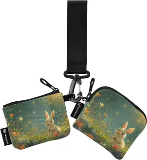 Women Wristlet Coin Purse Keychain Card Wallet Change Pouch Rabbits Gardens Portable Mini Bags Dual Pouch