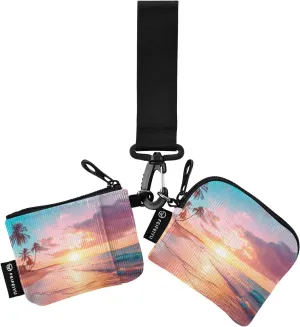 Women Wristlet Coin Purse Keychain Card Wallet Change Pouch Sea Sunset Portable Mini Bags Dual Pouch