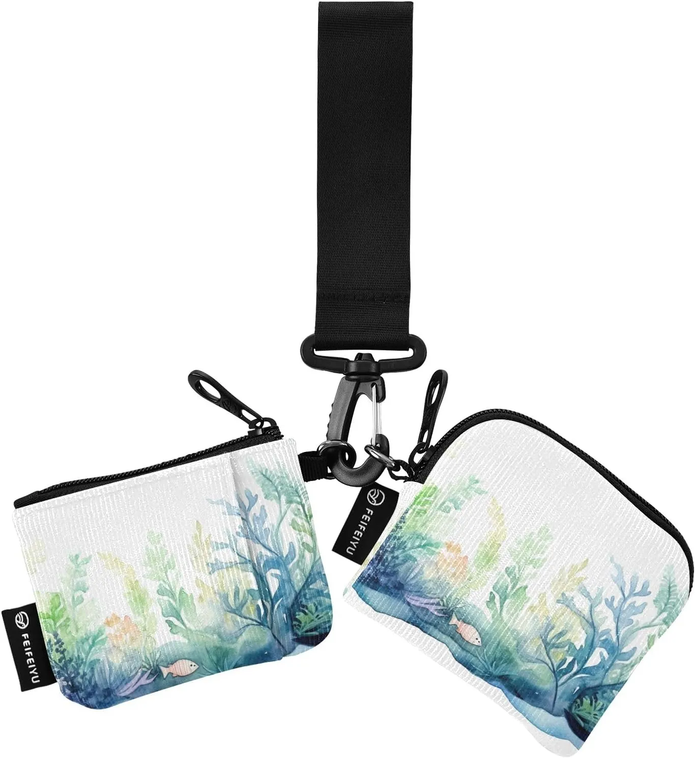 Women Wristlet Coin Purse Keychain Card Wallet Change Pouch Seaweed Portable Mini Bags Dual Pouch