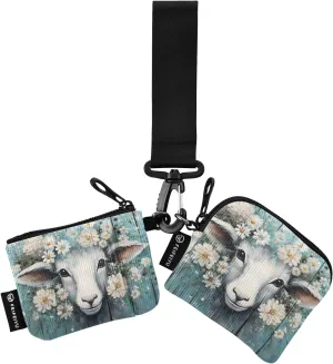 Women Wristlet Coin Purse Keychain Card Wallet Change Pouch Sheep 1 Portable Mini Bags Dual Pouch