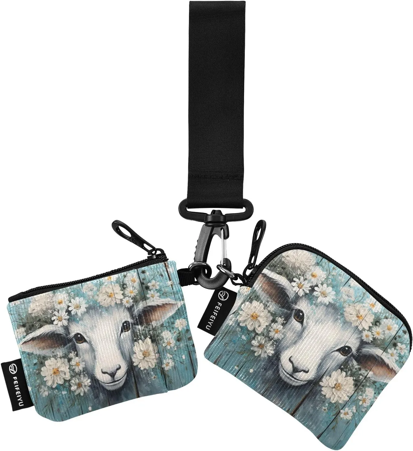 Women Wristlet Coin Purse Keychain Card Wallet Change Pouch Sheep 1 Portable Mini Bags Dual Pouch
