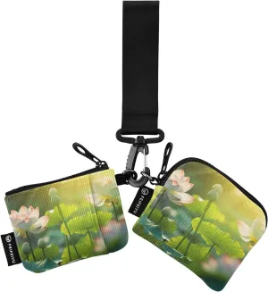 Women Wristlet Coin Purse Keychain Card Wallet Change Pouch Summer Lotus Portable Mini Bags Dual Pouch