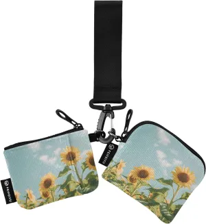 Women Wristlet Coin Purse Keychain Card Wallet Change Pouch Sunflowers Retro Portable Mini Bags Dual Pouch