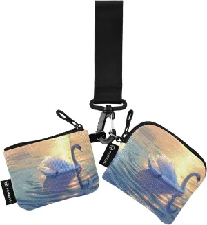 Women Wristlet Coin Purse Keychain Card Wallet Change Pouch Swan Sunset Portable Mini Bags Dual Pouch