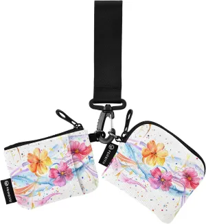 Women Wristlet Coin Purse Keychain Card Wallet Change Pouch Swirly Flowers Portable Mini Bags Dual Pouch