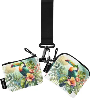 Women Wristlet Coin Purse Keychain Card Wallet Change Pouch Toucan Flower Portable Mini Bags Dual Pouch