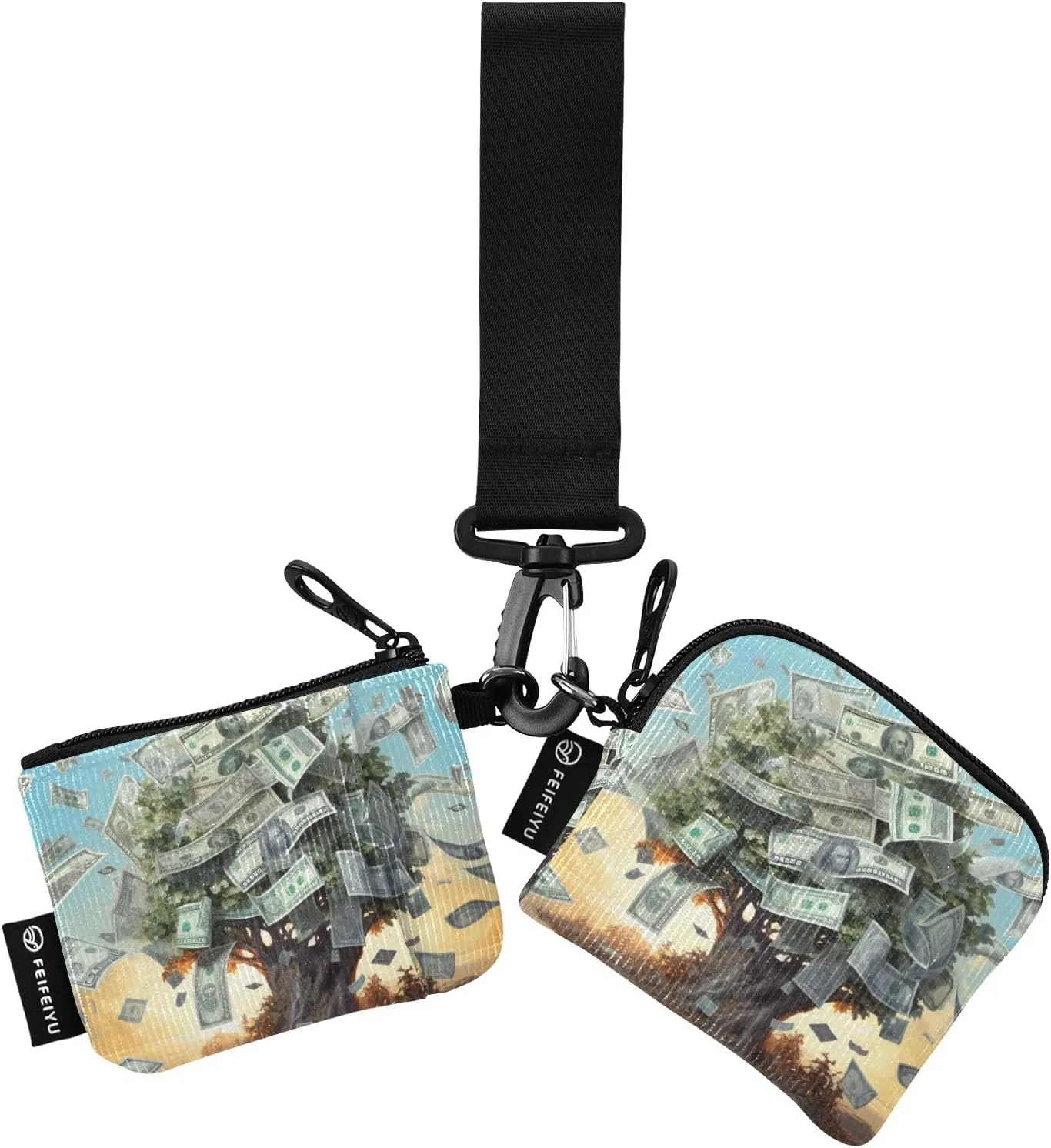 Women Wristlet Coin Purse Keychain Card Wallet Change Pouch Tree Money Portable Mini Bags Dual Pouch