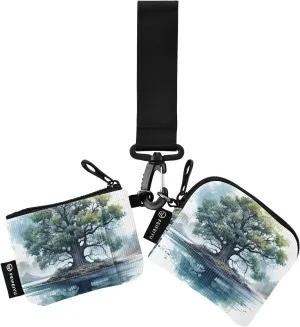 Women Wristlet Coin Purse Keychain Card Wallet Change Pouch Tree Painting Portable Mini Bags Dual Pouch