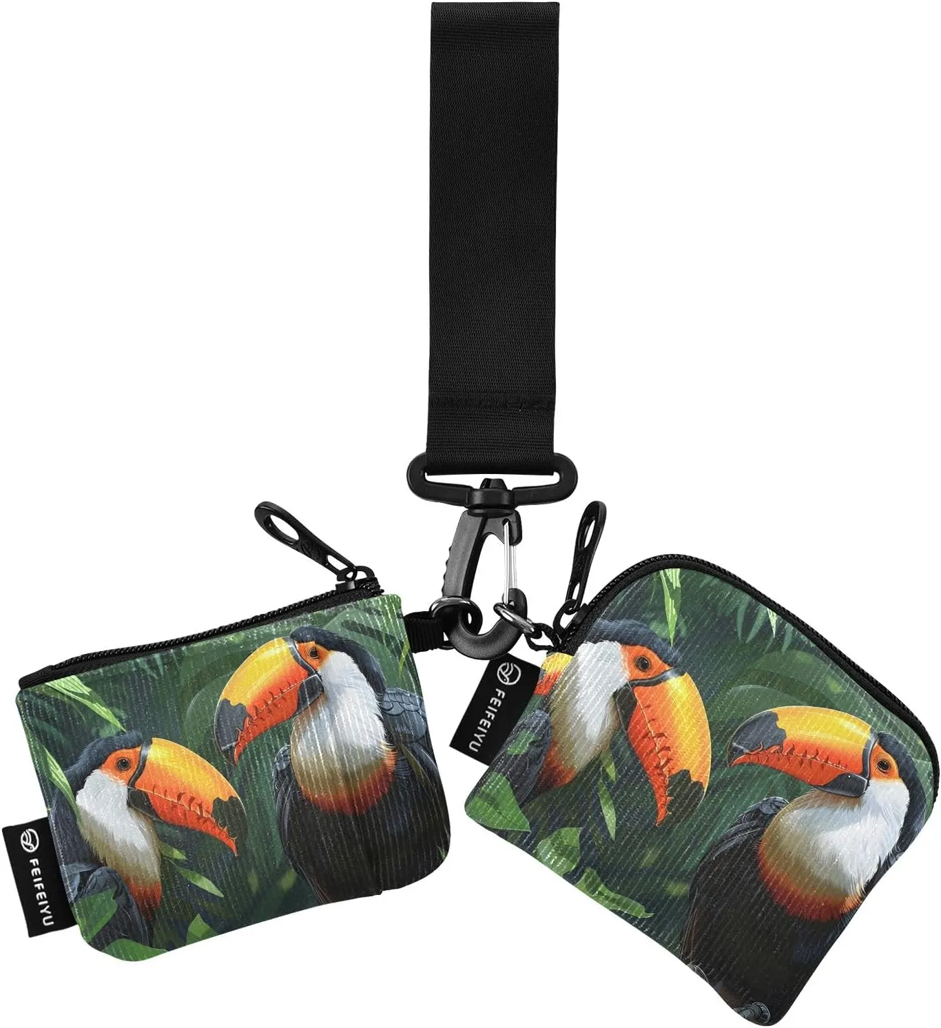 Women Wristlet Coin Purse Keychain Card Wallet Change Pouch Tucans Portable Mini Bags Dual Pouch