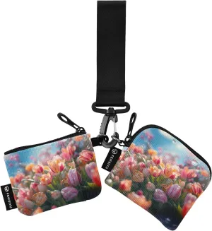 Women Wristlet Coin Purse Keychain Card Wallet Change Pouch Tulip 2 Portable Mini Bags Dual Pouch