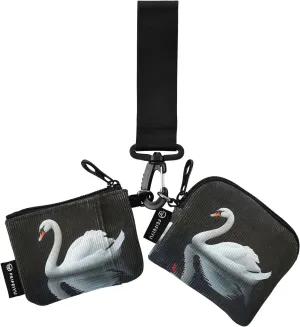 Women Wristlet Coin Purse Keychain Card Wallet Change Pouch White Swan Portable Mini Bags Dual Pouch