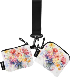 Women Wristlet Coin Purse Keychain Card Wallet Change Pouch Wildflower Bouquet Portable Mini Bags Dual Pouch